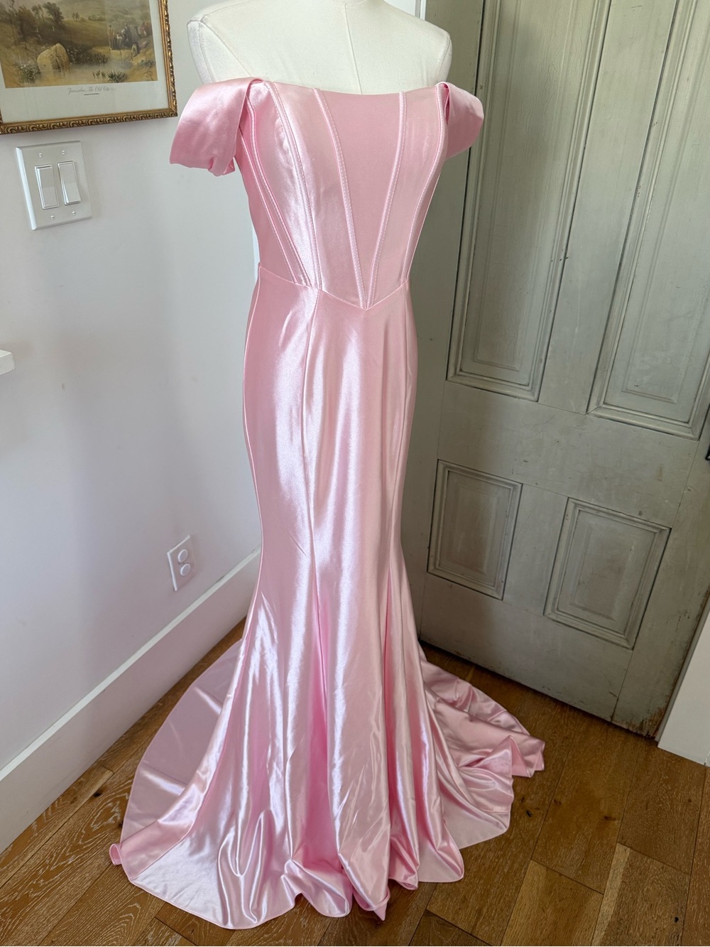 Pink Satin Mermaid Evening Dress - Picture 8 of 9
